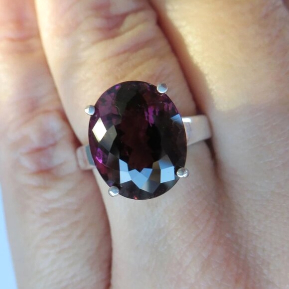 Rare Large Natural Grape Red Tourmaline Rubellite In Sterling Silver Ring - Picture 4 of 11